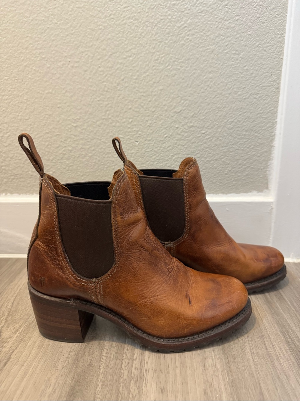 Frye Tan Leather Chelsea Ankle Booties
